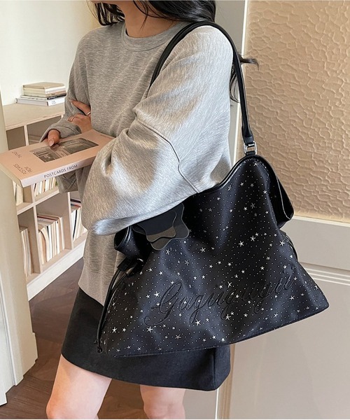 LA VORAGINE(ラ ヴォラジネ)の「星プリント 刺繍 トートバッグ 大容量 通勤用 ハンドバッグ(トートバッグ・レディース・ブルー/ブラック/アイボリー・FREE)」の5枚目の写真