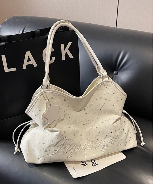 LA VORAGINE(ラ ヴォラジネ)の「星プリント 刺繍 トートバッグ 大容量 通勤用 ハンドバッグ(トートバッグ・レディース・ブルー/ブラック/アイボリー・FREE)」の18枚目の写真