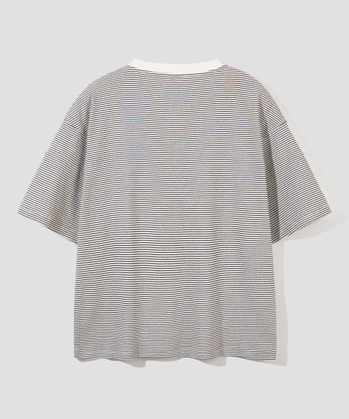AGOD（エージーオーディー）の「ロールアップスナップヘンリーネックストライプハーフTシャツ[アイボリー]（Tシャツ/カットソー・レディース・その他・LARGE/SMALL/MEDIUM）」の5枚目の写真