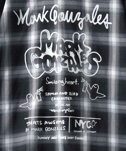 Mark Gonzales(マーク・ゴンザレス)の「MARK GONZALES ARTWORK COLLECTION/マークゴンザレス 別注 ビッグシルエット バックプリント ワンポイント刺繍 オンブレチェック 半袖シャツ(シャツ/ブラウス・メンズ・ブラック×ライム/ブラック×ブルー/ブラック×ホワイト/ブラック×グレー・XL/L/M)」の14枚目の写真