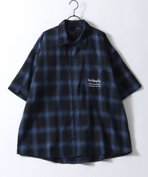 Mark Gonzales(マーク・ゴンザレス)の「MARK GONZALES ARTWORK COLLECTION/マークゴンザレス 別注 ビッグシルエット バックプリント ワンポイント刺繍 オンブレチェック 半袖シャツ(シャツ/ブラウス・メンズ・ブラック×ライム/ブラック×ブルー/ブラック×ホワイト/ブラック×グレー・XL/L/M)」の13枚目の写真