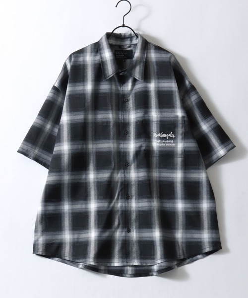 Mark Gonzales(マーク・ゴンザレス)の「MARK GONZALES ARTWORK COLLECTION/マークゴンザレス 別注 ビッグシルエット バックプリント ワンポイント刺繍 オンブレチェック 半袖シャツ(シャツ/ブラウス・メンズ・ブラック×ライム/ブラック×ブルー/ブラック×ホワイト/ブラック×グレー・XL/L/M)」の11枚目の写真