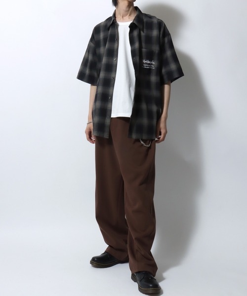 Mark Gonzales(マーク・ゴンザレス)の「MARK GONZALES ARTWORK COLLECTION/マークゴンザレス 別注 ビッグシルエット バックプリント ワンポイント刺繍 オンブレチェック 半袖シャツ(シャツ/ブラウス・メンズ・ブラック×ライム/ブラック×ブルー/ブラック×ホワイト/ブラック×グレー・XL/L/M)」の13枚目の写真