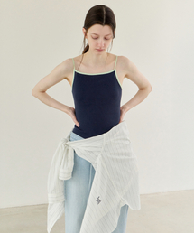Color-Line Ribbed Sleeveless Top - Navy