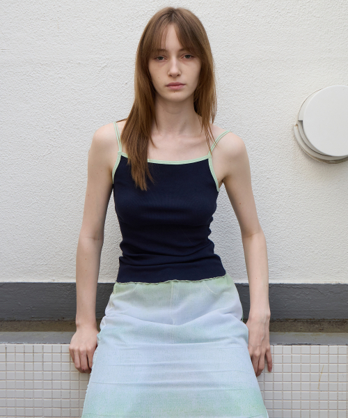 LEVAR（レバー）の「Color-Line Ribbed Sleeveless Top - Navy（Tシャツ/カットソー・レディース・ネイビー・FREE）」の3枚目の写真