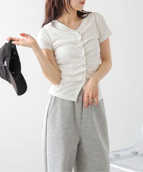 SUGAR BISKET(シュガービスケット)の「タックギャザー Tシャツ(Tシャツ/カットソー・レディース・グレー/ブラック/ホワイト・フリー)」の5枚目の写真
