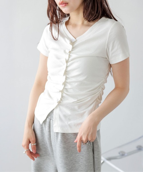 SUGAR BISKET(シュガービスケット)の「タックギャザー Tシャツ(Tシャツ/カットソー・レディース・グレー/ブラック/ホワイト・フリー)」の6枚目の写真