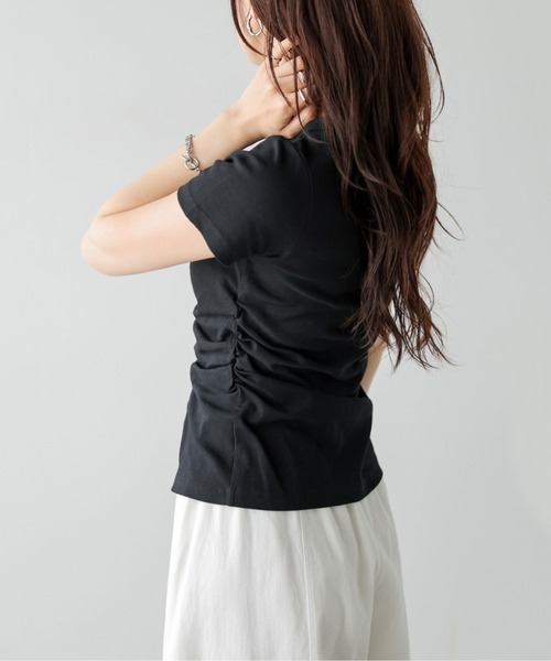 SUGAR BISKET(シュガービスケット)の「タックギャザー Tシャツ(Tシャツ/カットソー・レディース・グレー/ブラック/ホワイト・フリー)」の9枚目の写真