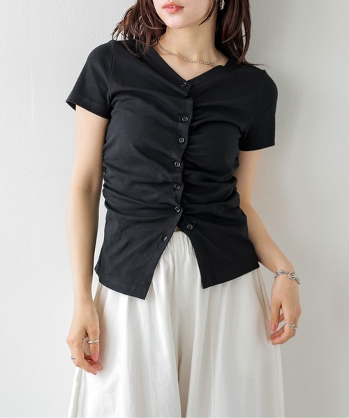 SUGAR BISKET(シュガービスケット)の「タックギャザー Tシャツ(Tシャツ/カットソー・レディース・グレー/ブラック/ホワイト・フリー)」の11枚目の写真