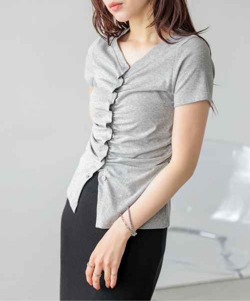 SUGAR BISKET(シュガービスケット)の「タックギャザー Tシャツ(Tシャツ/カットソー・レディース・グレー/ブラック/ホワイト・フリー)」の13枚目の写真