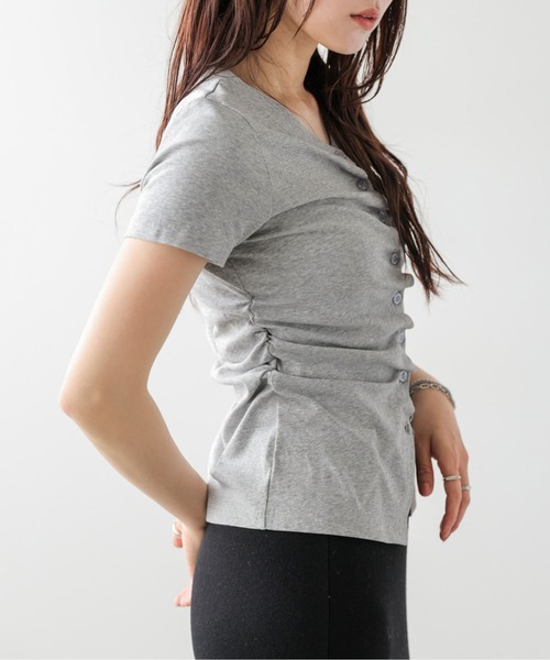 SUGAR BISKET(シュガービスケット)の「タックギャザー Tシャツ(Tシャツ/カットソー・レディース・グレー/ブラック/ホワイト・フリー)」の14枚目の写真
