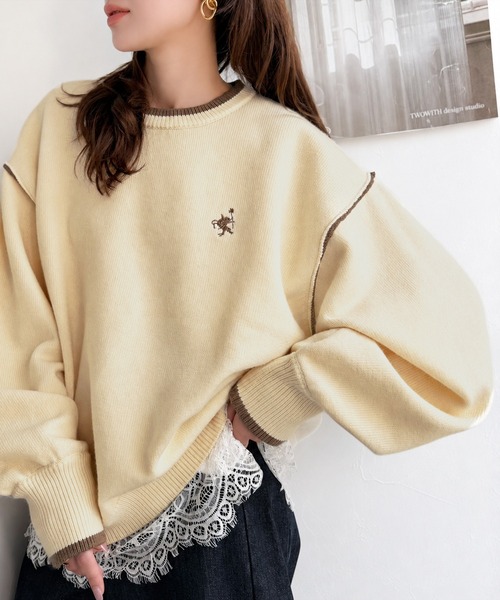 classicalelf(クラシカルエルフ)の「ゆるっと上品、やさしく映える。胸刺繍入り配色クルーネックオーバーサイズニット(長袖)(ニット/セーター・レディース・ネイビー/杢グレー/ベージュ系・SMALL/MEDIUM/LARGE/X-LARGE)」の22枚目の写真