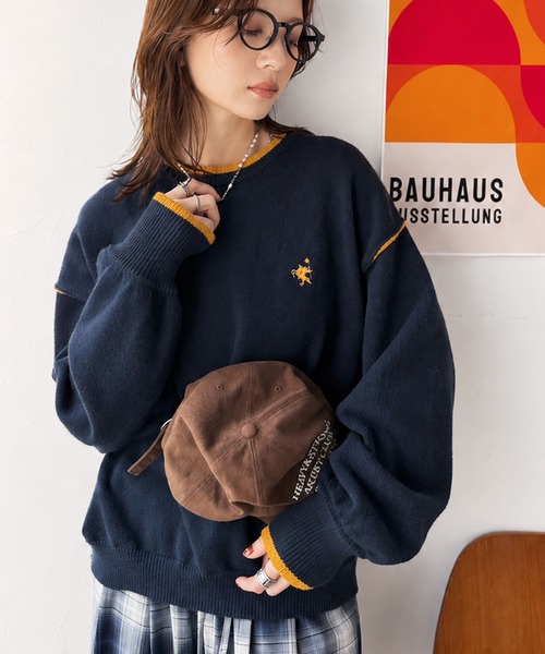 classicalelf(クラシカルエルフ)の「ゆるっと上品、やさしく映える。胸刺繍入り配色クルーネックオーバーサイズニット(長袖)(ニット/セーター・レディース・ネイビー/杢グレー/ベージュ系・SMALL/MEDIUM/LARGE/X-LARGE)」の14枚目の写真