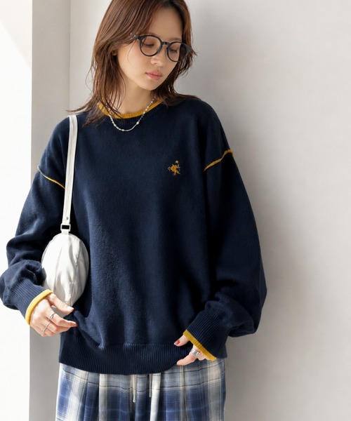 classicalelf(クラシカルエルフ)の「ゆるっと上品、やさしく映える。胸刺繍入り配色クルーネックオーバーサイズニット(長袖)(ニット/セーター・レディース・ネイビー/杢グレー/ベージュ系・SMALL/MEDIUM/LARGE/X-LARGE)」の18枚目の写真