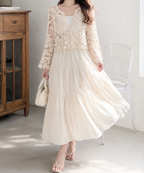 Megil(メギル)の「クロシェ編みフラワーレース カーディガン(Tシャツ/カットソー・レディース・ベージュ/ホワイト・MEDIUM)」の22枚目の写真