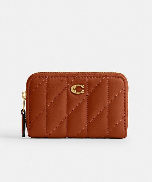 COACH スモールジップアラウンドカードケースピロー ブラウン キルティング スモール ジップ アラウンド カード ケース・ピロー キルティング