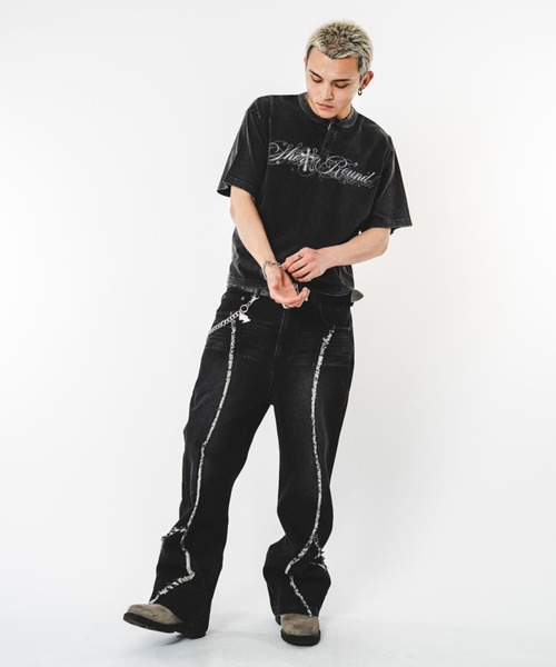 SHORT ROUND(ショートラウンド)の「SHORT ROUND/【26年春夏新作】ブリーチヘンリーグラフィックT(Tシャツ/カットソー・メンズ・ブラック系その他・LARGE/MEDIUM)」の2枚目の写真