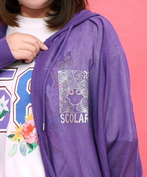 ScoLar(スカラー)の「ScoLar(スカラー) スカラーちゃん箔プリント 接触冷感シアーパーカー(パーカー・レディース・ブラック/パープル/オフホワイト・MEDIUM)」の7枚目の写真