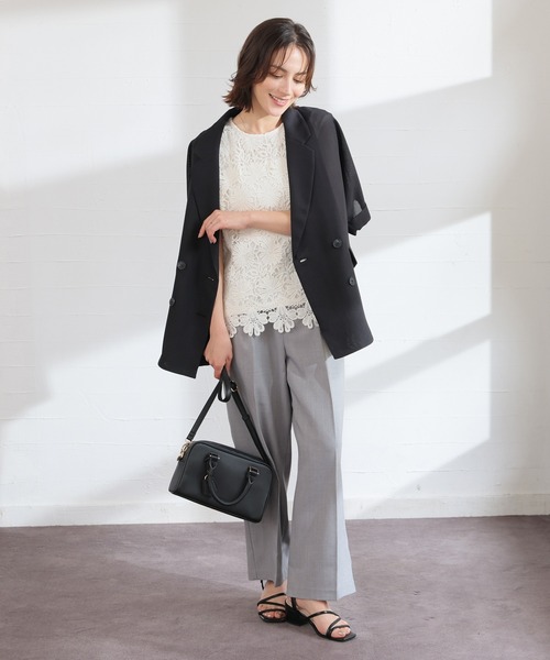 GLACIER lusso(グラシアルッソ)の「【美冷・接触冷感】フレンチレーストップス(Tシャツ/カットソー・レディース・ブラック/アイボリー・L/LL/M/S)」の5枚目の写真