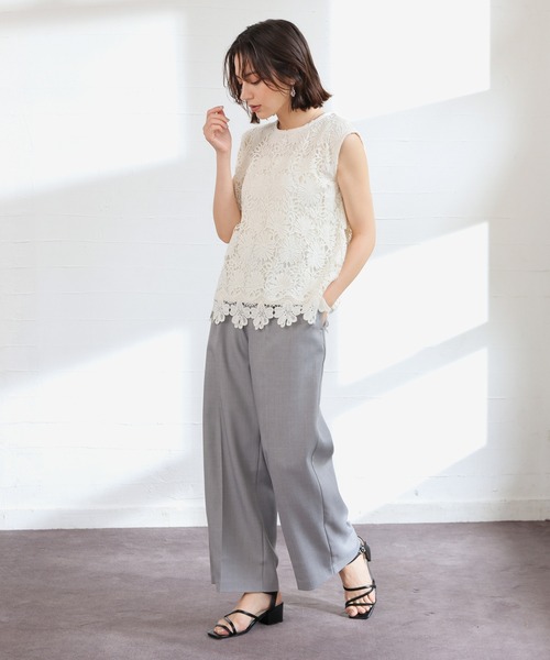 GLACIER lusso(グラシアルッソ)の「【美冷・接触冷感】フレンチレーストップス(Tシャツ/カットソー・レディース・ブラック/アイボリー・L/LL/M/S)」の8枚目の写真