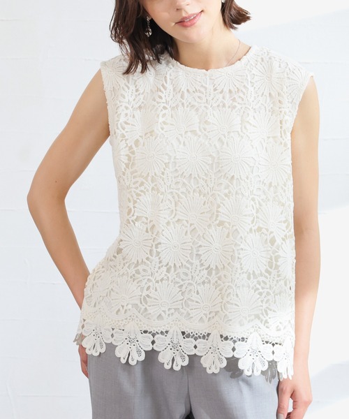 GLACIER lusso(グラシアルッソ)の「【美冷・接触冷感】フレンチレーストップス(Tシャツ/カットソー・レディース・ブラック/アイボリー・L/LL/M/S)」の10枚目の写真