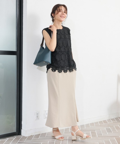 GLACIER lusso(グラシアルッソ)の「【美冷・接触冷感】フレンチレーストップス(Tシャツ/カットソー・レディース・ブラック/アイボリー・L/LL/M/S)」の12枚目の写真