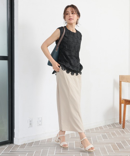 GLACIER lusso(グラシアルッソ)の「【美冷・接触冷感】フレンチレーストップス(Tシャツ/カットソー・レディース・ブラック/アイボリー・L/LL/M/S)」の13枚目の写真