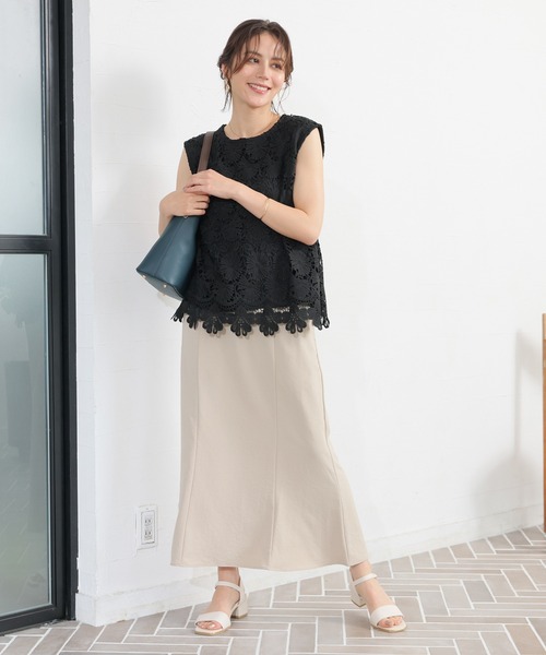 GLACIER lusso(グラシアルッソ)の「【美冷・接触冷感】フレンチレーストップス(Tシャツ/カットソー・レディース・ブラック/アイボリー・L/LL/M/S)」の14枚目の写真