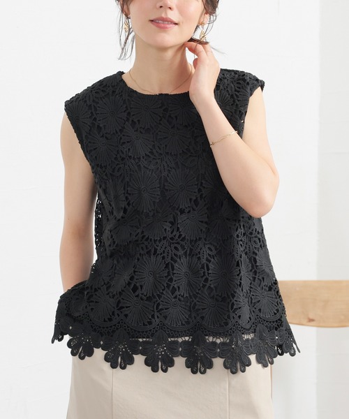 GLACIER lusso(グラシアルッソ)の「【美冷・接触冷感】フレンチレーストップス(Tシャツ/カットソー・レディース・ブラック/アイボリー・L/LL/M/S)」の16枚目の写真