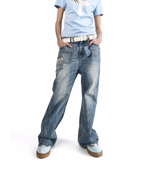 AAKAM（アーカム）の「Double Pocket Taped Denim Pants (Sky Blue)（デニムパンツ・レディース・その他・2/1）」の4枚目の写真