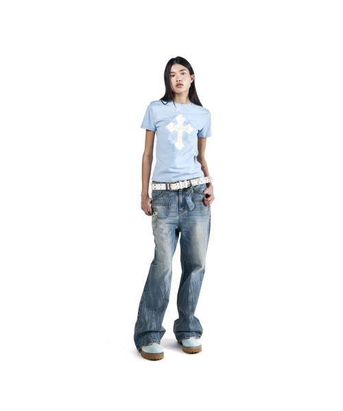 AAKAM（アーカム）の「Double Pocket Taped Denim Pants (Sky Blue)（デニムパンツ・レディース・その他・2/1）」の5枚目の写真