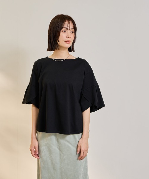 ketty(ケティ)の「【涼。軽やかに。】デザイン袖Tシャツ(Tシャツ/カットソー・レディース・ブラック/オフホワイト/ライトグレー・M)」の2枚目の写真