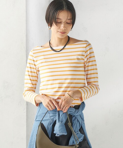 SHIPS（シップス）の「【SHIPS別注】Le minor: ボーダー ボートネック プルオーバー（Tシャツ/カットソー・レディース・イエロー/ブルー・ONE SIZE）」の7枚目の写真