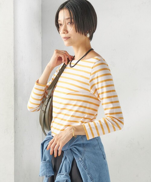 SHIPS（シップス）の「【SHIPS別注】Le minor: ボーダー ボートネック プルオーバー（Tシャツ/カットソー・レディース・イエロー/ブルー・ONE SIZE）」の8枚目の写真