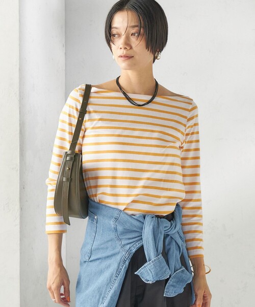 SHIPS（シップス）の「【SHIPS別注】Le minor: ボーダー ボートネック プルオーバー（Tシャツ/カットソー・レディース・イエロー/ブルー・ONE SIZE）」の11枚目の写真