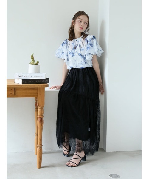 fifth(フィフス)の「ひげレース切替ロングスカート(スカート・レディース・ホワイト/ブラック・M)」の3枚目の写真