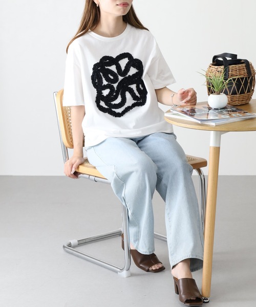 BARNDOOR(バーンドア)の「20/-天竺 フリル花Tシャツ 26SS 半袖(Tシャツ/カットソー・レディース・ブラック/杢グレー/オフホワイト・FREE)」の10枚目の写真
