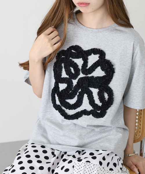 BARNDOOR(バーンドア)の「20/-天竺 フリル花Tシャツ 26SS 半袖(Tシャツ/カットソー・レディース・ブラック/杢グレー/オフホワイト・FREE)」の20枚目の写真