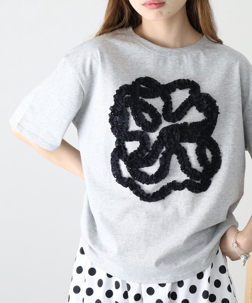 BARNDOOR(バーンドア)の「20/-天竺 フリル花Tシャツ 26SS 半袖(Tシャツ/カットソー・レディース・ブラック/杢グレー/オフホワイト・FREE)」の21枚目の写真