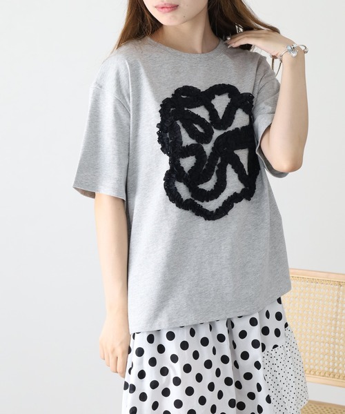 BARNDOOR(バーンドア)の「20/-天竺 フリル花Tシャツ 26SS 半袖(Tシャツ/カットソー・レディース・ブラック/杢グレー/オフホワイト・FREE)」の22枚目の写真