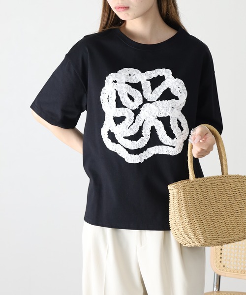 BARNDOOR(バーンドア)の「20/-天竺 フリル花Tシャツ 26SS 半袖(Tシャツ/カットソー・レディース・ブラック/杢グレー/オフホワイト・FREE)」の13枚目の写真