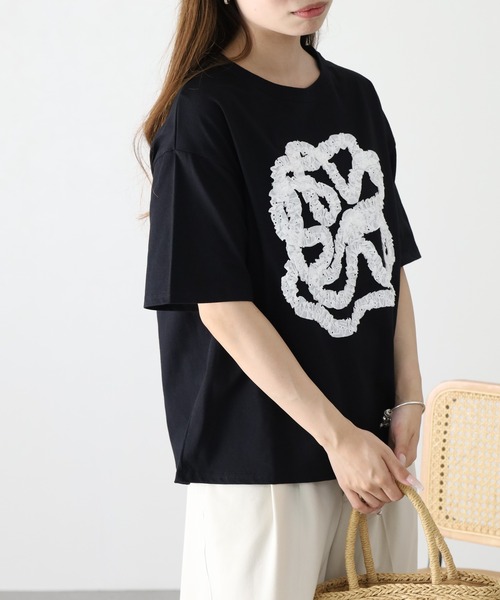 BARNDOOR(バーンドア)の「20/-天竺 フリル花Tシャツ 26SS 半袖(Tシャツ/カットソー・レディース・ブラック/杢グレー/オフホワイト・FREE)」の14枚目の写真
