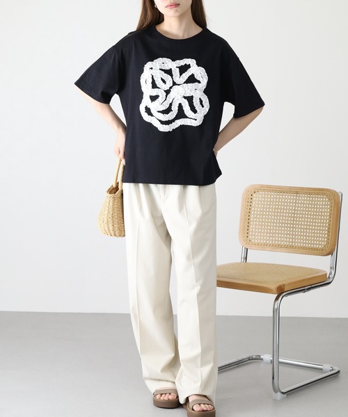 BARNDOOR(バーンドア)の「20/-天竺 フリル花Tシャツ 26SS 半袖(Tシャツ/カットソー・レディース・ブラック/杢グレー/オフホワイト・FREE)」の17枚目の写真