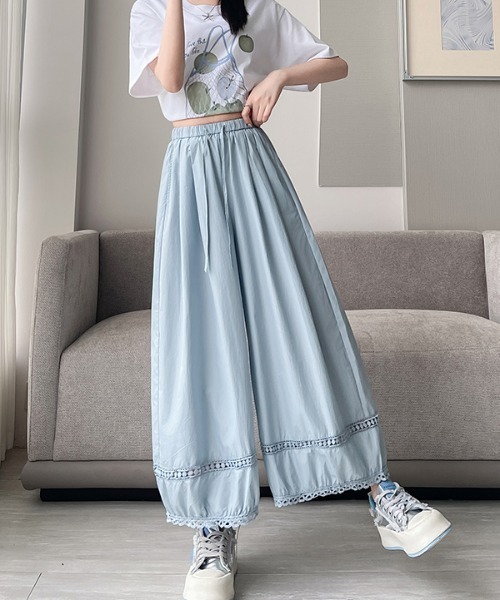 LUCPY(ラクピー)の「レースラインバルーンワイドパンツ(その他パンツ・レディース・ライトブルー/ホワイト/ネイビー・LARGE/MEDIUM/SMALL)」の2枚目の写真