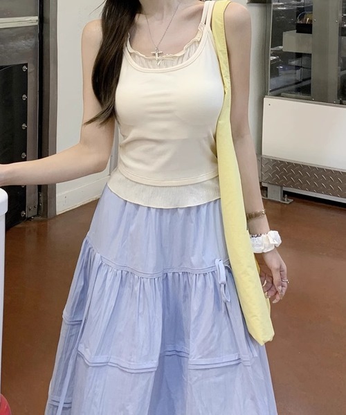 HALEY PESCA(ヘーリーペスカ)の「HALEY PESCA/フェイクツーピース フリルキャミソール(キャミソール・レディース・グレー/アイボリー・SMALL/MEDIUM)」の4枚目の写真