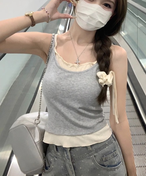 HALEY PESCA(ヘーリーペスカ)の「HALEY PESCA/フェイクツーピース フリルキャミソール(キャミソール・レディース・グレー/アイボリー・SMALL/MEDIUM)」の11枚目の写真