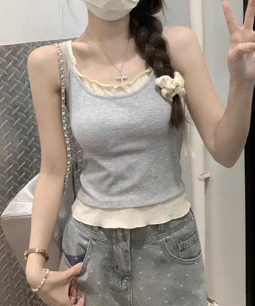 HALEY PESCA(ヘーリーペスカ)の「HALEY PESCA/フェイクツーピース フリルキャミソール(キャミソール・レディース・グレー/アイボリー・SMALL/MEDIUM)」の17枚目の写真