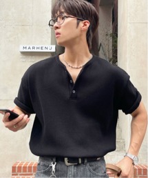 NOWLE（ノウル）の「【NOWLE】凹凸ワッフル サーマル ヘンリーネック 半袖 Tシャツ/ アーバンリラックス ショートスリーブ トップス（Tシャツ/カットソー）」