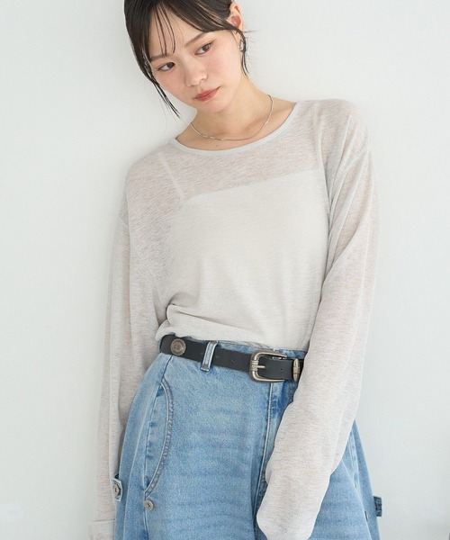 earth music&ecology(アースミュージックアンドエコロジー)の「シアーワッフルプルオーバー(Tシャツ/カットソー・レディース・サックスブルー/オフホワイト/グレー/ブラック・FREE)」の4枚目の写真