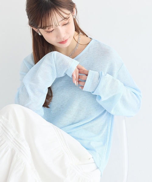 earth music&ecology(アースミュージックアンドエコロジー)の「シアーワッフルプルオーバー(Tシャツ/カットソー・レディース・サックスブルー/オフホワイト/グレー/ブラック・FREE)」の1枚目の写真